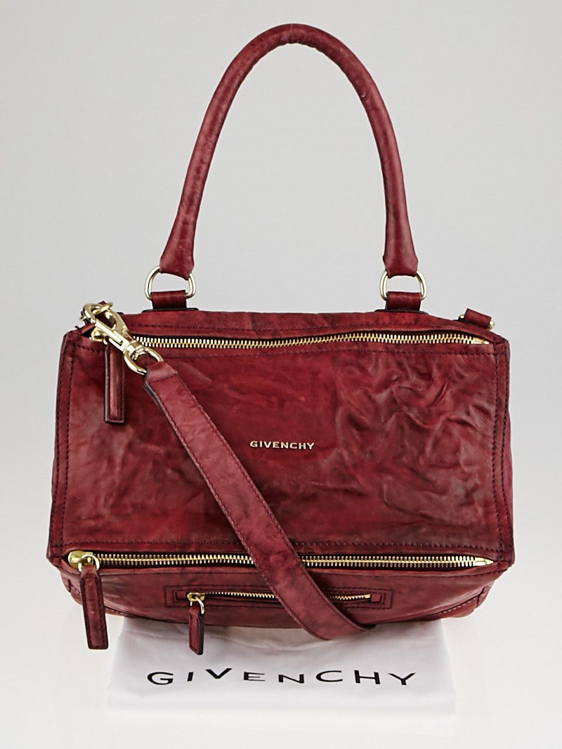 Givenchy Dark Red Wrinkled Sheepskin Leather Medium Pandora Bag | Yoogi's  Closet