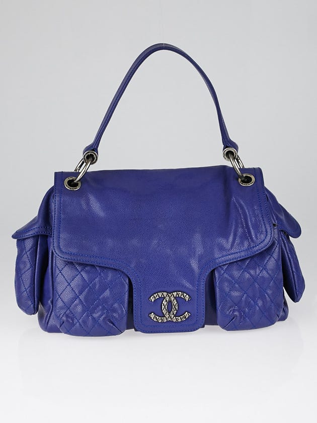Chanel Blue Glazed Caviar Leather Multi-Pocket Shoulder Bag