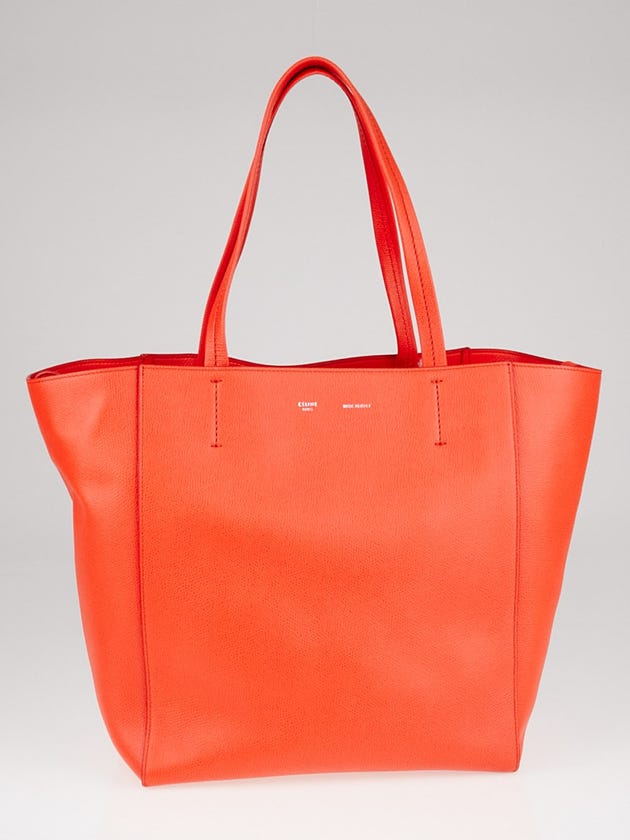 Celine Coral Pebbled Leather Horizontal Phantom Small Cabas Tote Bag