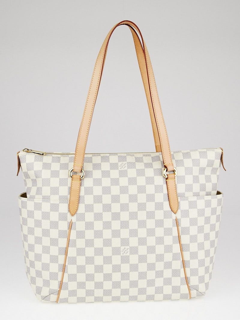 Auth Louis Vuitton Totally GM White Checkered Coated Canvas Shoulder Tote  Bag