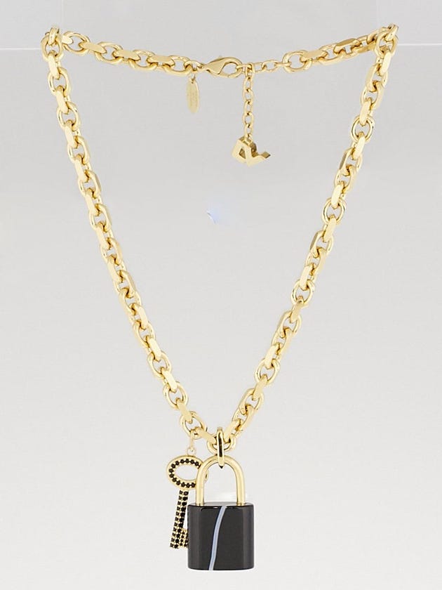 Louis Vuitton Goldtone and Black Crystal Key and Padlock Charm Necklace