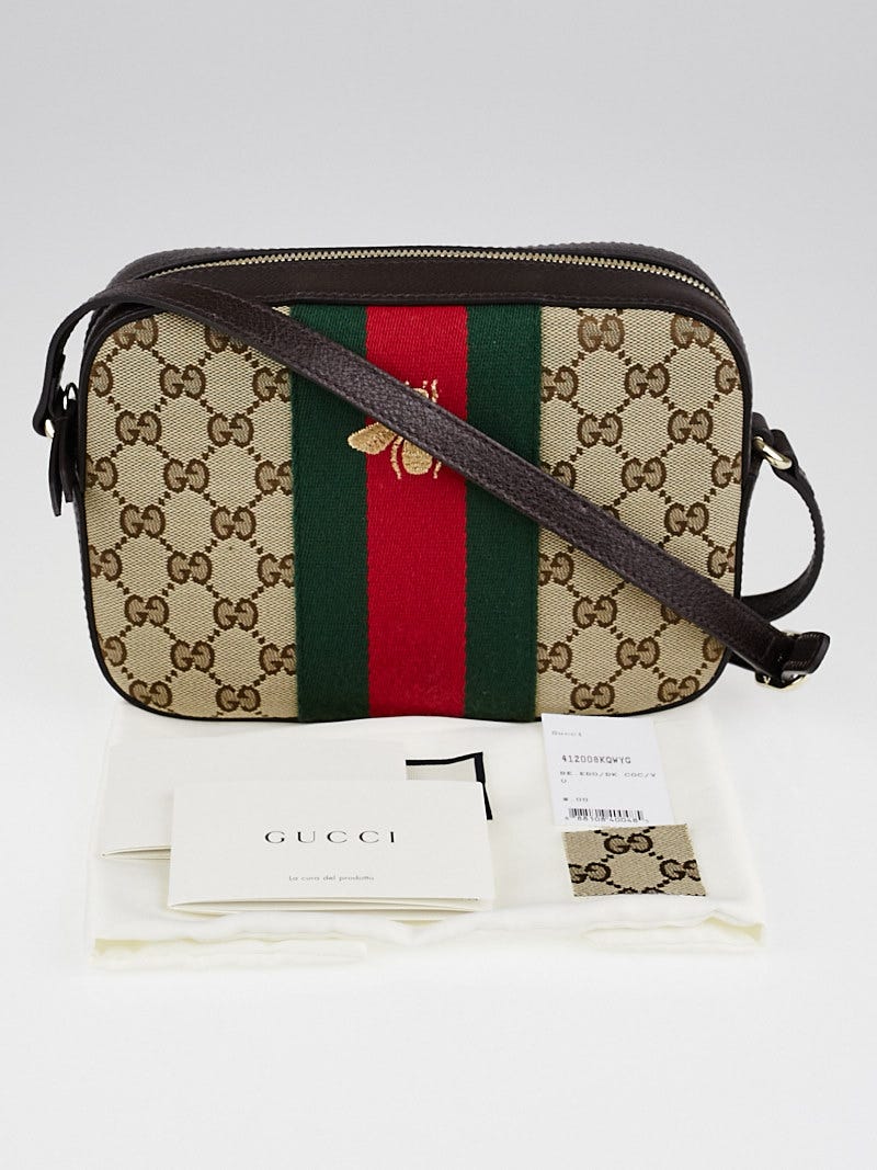 Gucci Beige Ebony GG Canvas Vintage Web Bee Shoulder Bag Yoogi s Closet