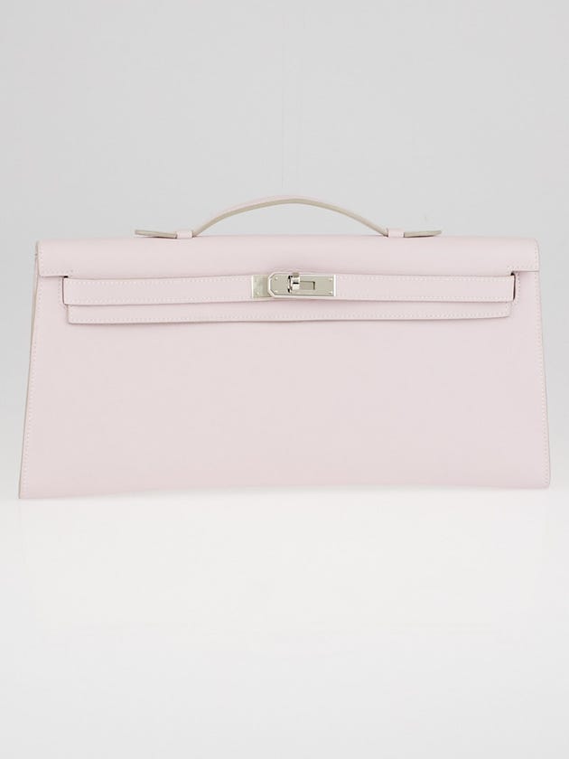Hermes 34cm Rose Dragee Swift Leather Palladium Plated Kelly Longue Clutch Bag