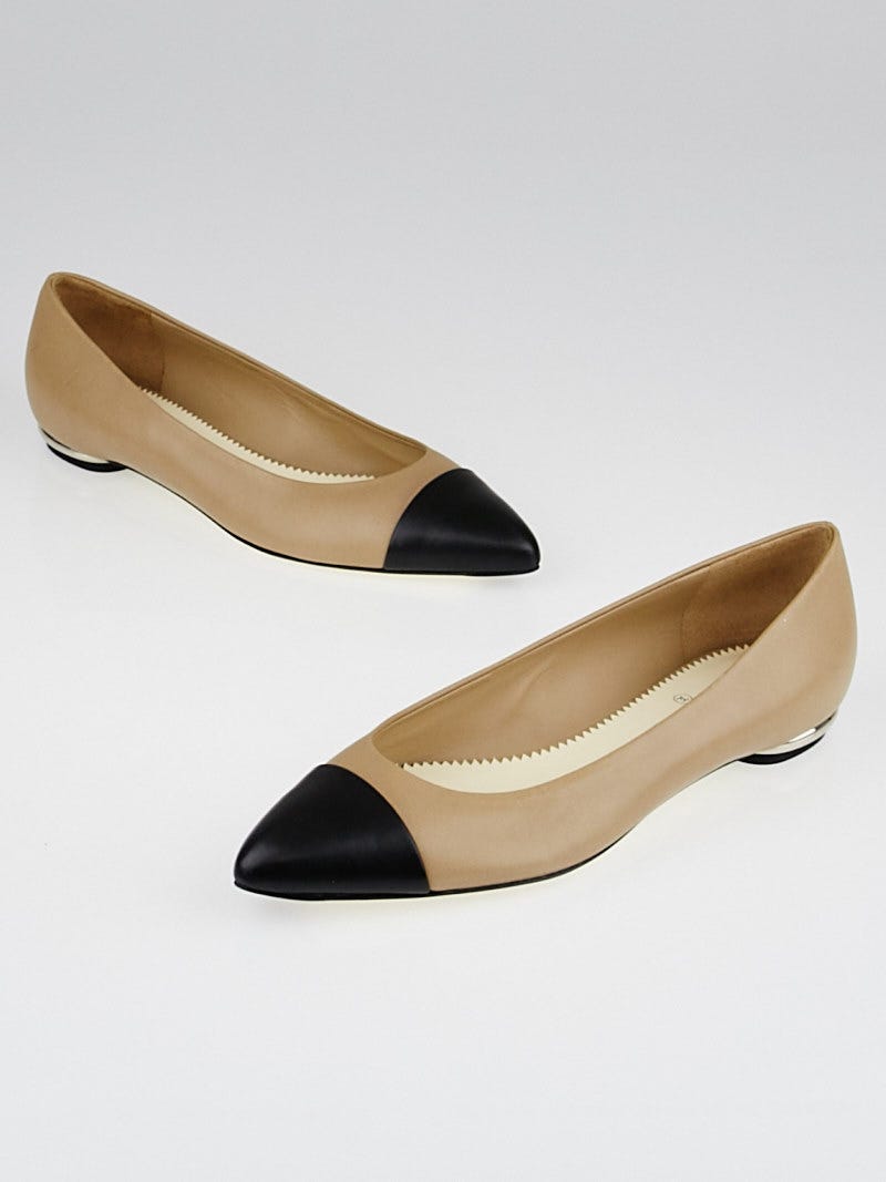 Chanel Beige/Black Leather Pointed Toe Ballet Flats Size 7/37.5 - Yoogi's  Closet