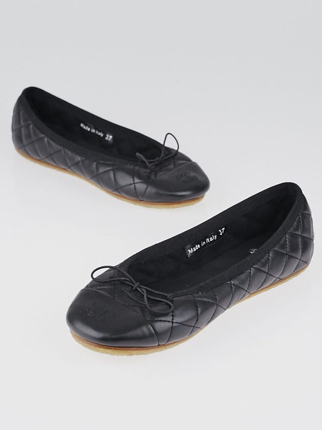 Chanel Black Quilted Leather CC Cap Toe Ballet Flats Size 6.5/37