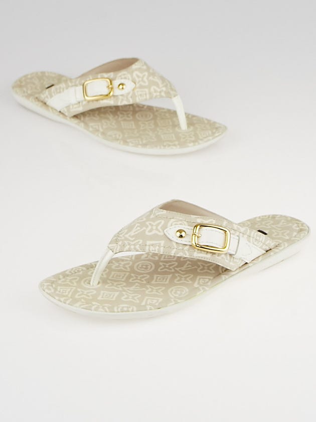 Louis Vuitton Beige/White Tahitienne Canvas Thong Sandals Size 4.5/35