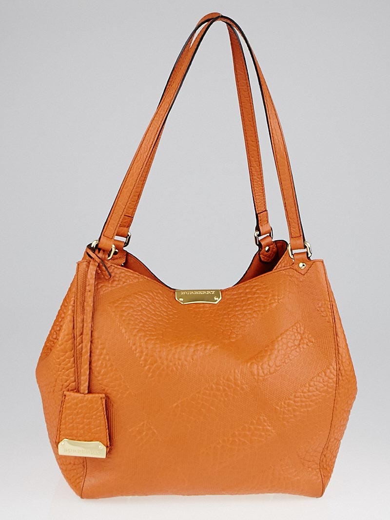 Burberry Orange Embossed Check Leather Small Canterbury Tote Bag - Yoogi's  Closet