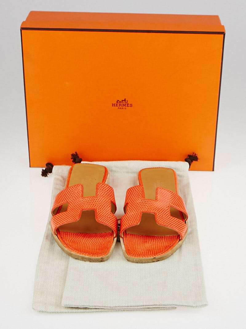 Hermes Orange Oran Sandal Epsom Leather Flat Shoes 38 in 2023