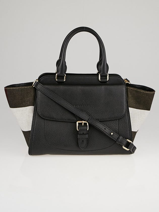 Burberry Black Leather and House Check Medium Harcourt Tote Bag