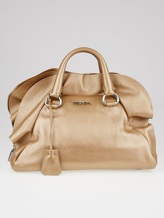 Prada Gold Metallic Nappa Leather Ruffle Bauletto Bag