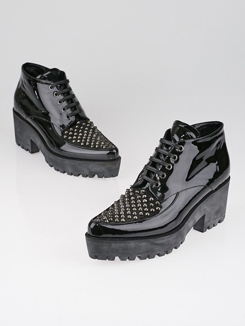【18％OFF】 Black Miu Miu Patent Closet  Yoogi's | 7/37.5 Size Booties Creeper Studded Leather トートバッグ