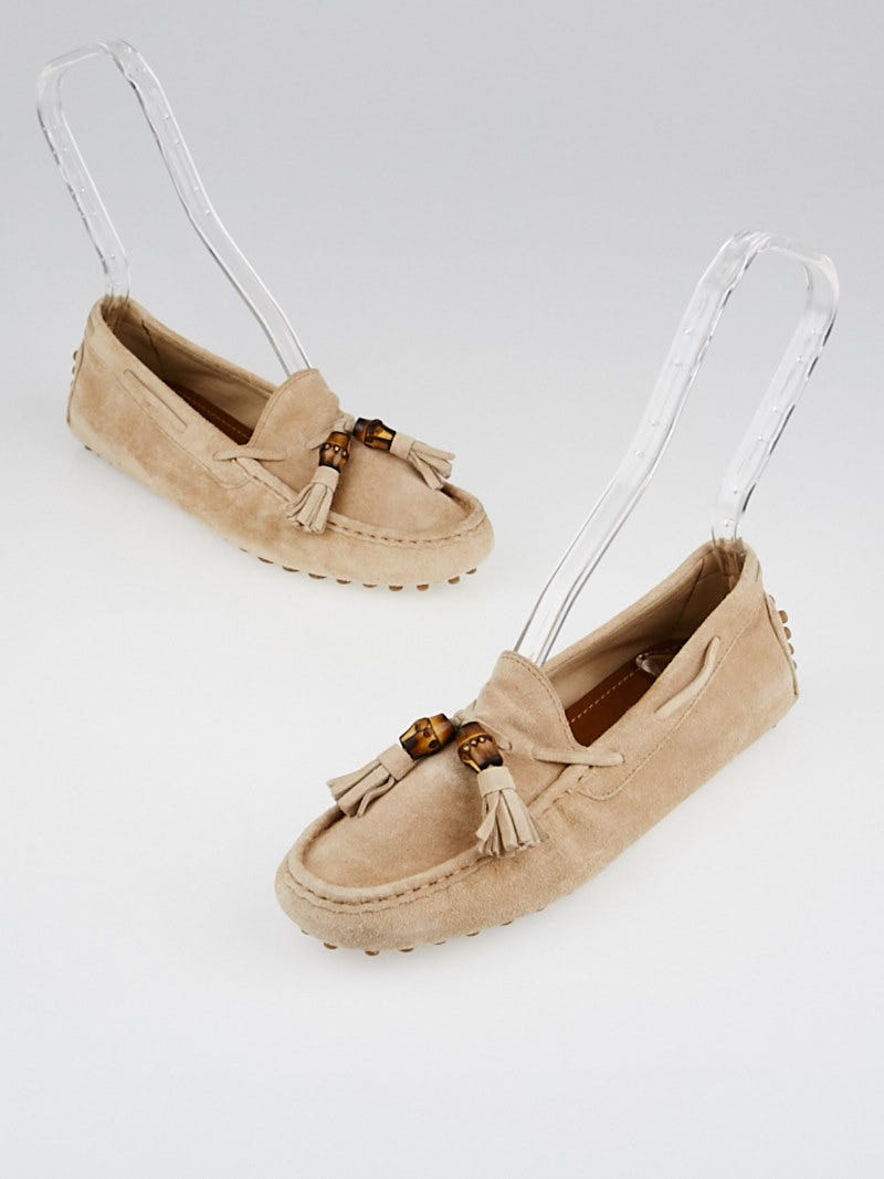 Gucci Beige Suede Bamboo Tassel Driving Loafers Size 6.5/37