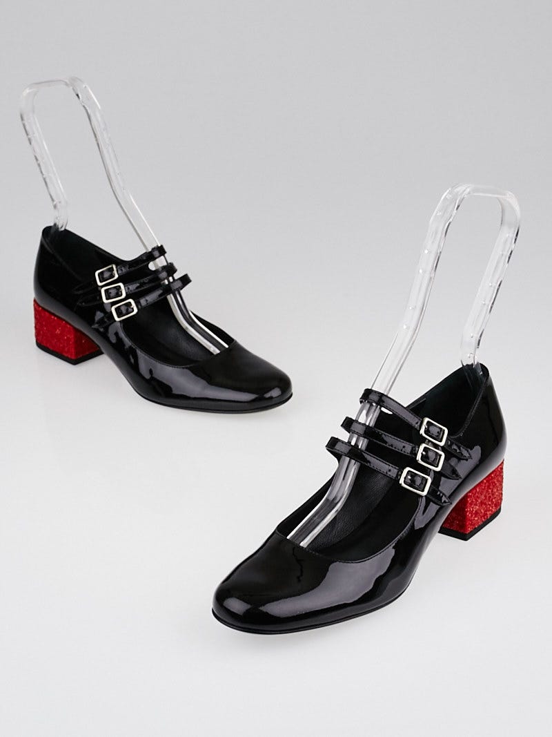 Yves Saint Laurent Black Patent Leather Babies 40 Triple Strap