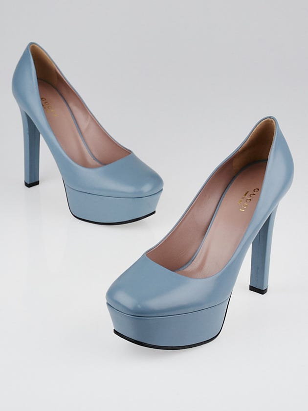 Gucci Light Blue Leather Platform Leila Pumps Size 7/37.5