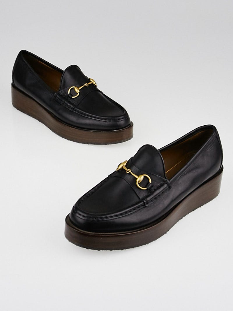 Gucci Black Leather Horsebit Platform Loafers Size 7 37.5 Yoogi s Closet