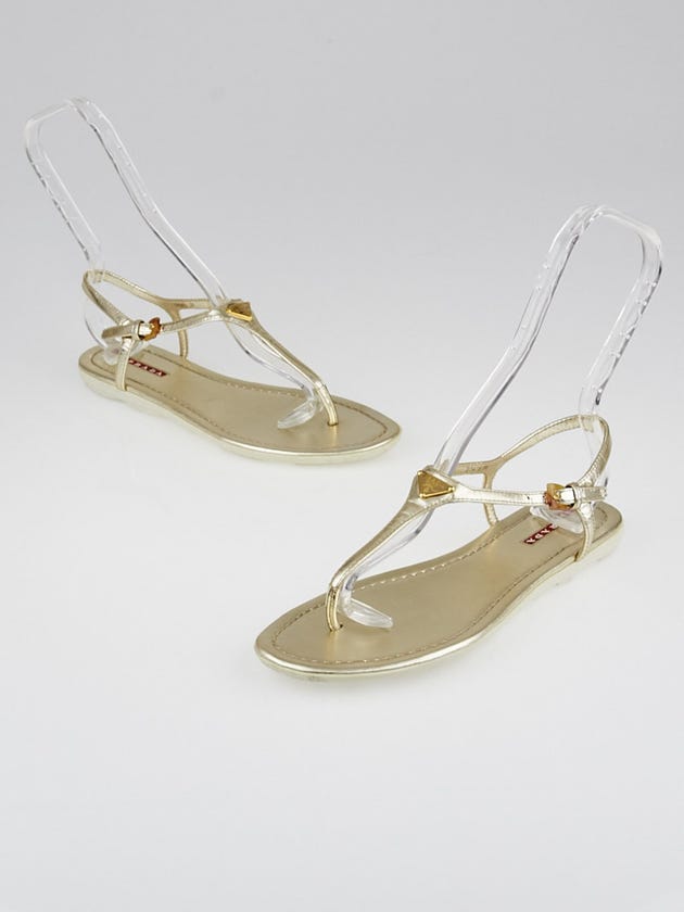 Prada Metallic Gold Leather Thong Sandals Size 7.5/38