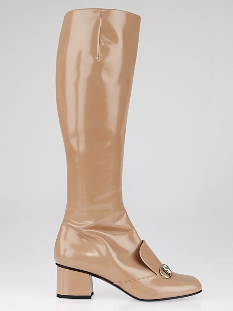 Gucci Nude Patent Leather Horsebit Knee-High Boots Size 7/37.5