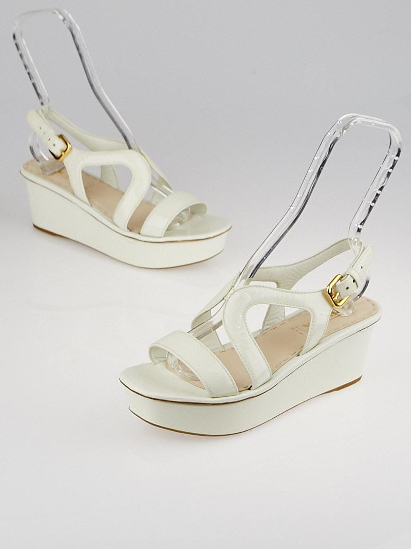 Prada White Patent Leather Wedge Sandals Size 8 38.5 Yoogi s Closet