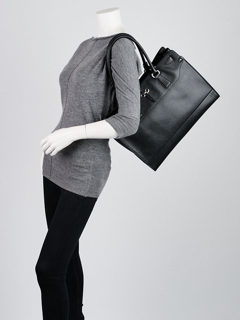 Salvatore Ferragamo Black Embossed Calf Leather Briana Large