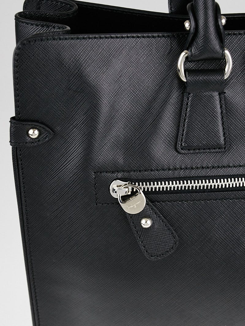 Salvatore Ferragamo Black Embossed Calf Leather Briana Large