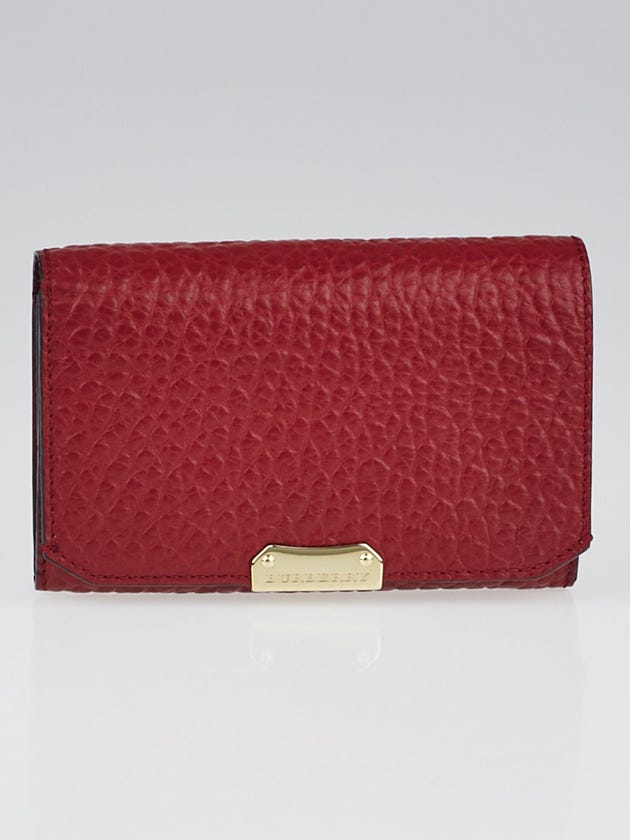 Burberry Red Textured Leather Compact Wallet