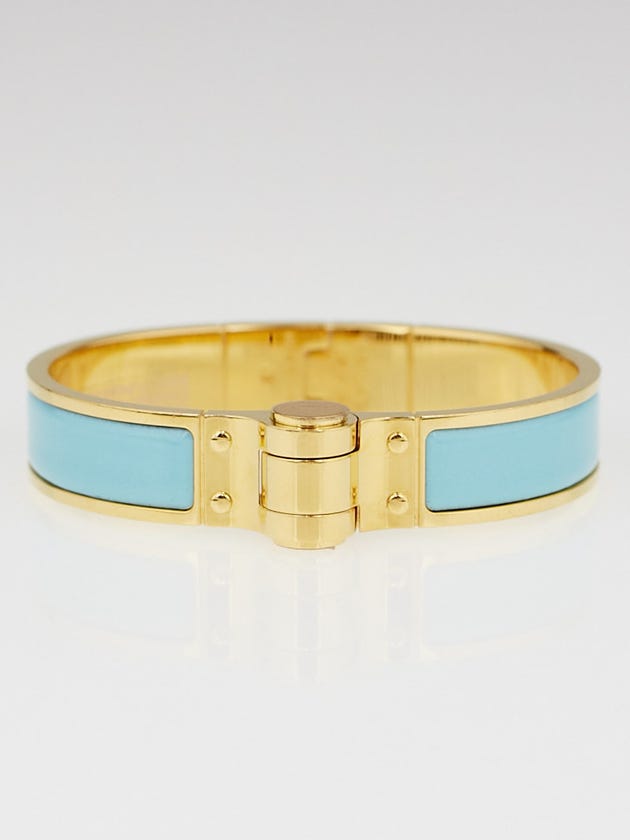 Hermes Bleu Turquoise and Gold Plated Charniere Uni Bracelet Size Small