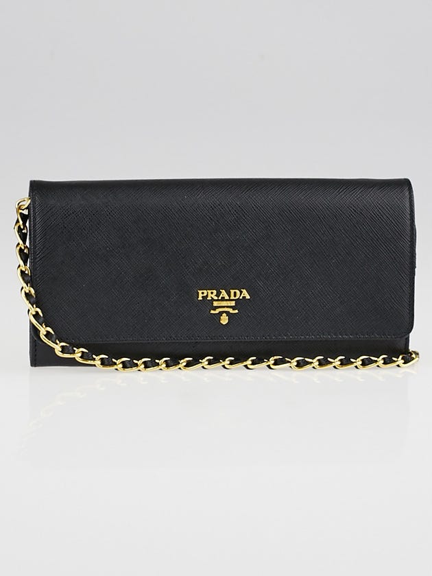 Prada Black Saffiano Metal Leather Wallet on Chain Clutch Bag 1MT290