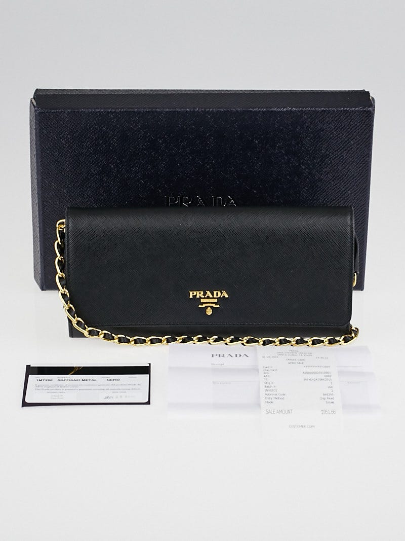 Prada Black Saffiano Metal Leather Wallet on Chain Clutch Bag