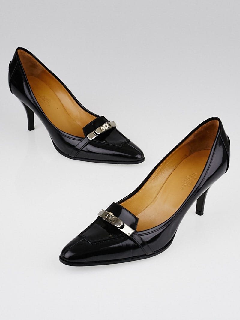 Hermes Black Patent Leather Kelly Pumps Size 7 37.5 Yoogi s Closet