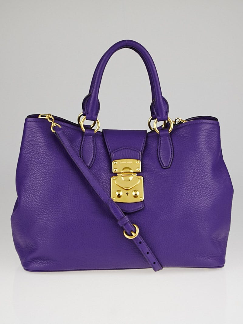 バッグ Miu Miu Leather Tote Bag Purple Miu Miu Viola Vitello Caribu Leather Shopping Tote Bag RN0853