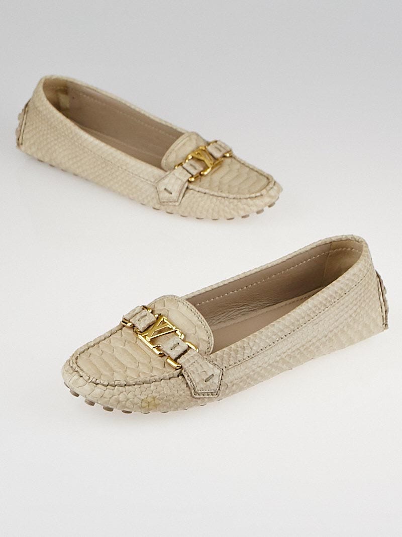 Louis Vuitton Beige Python Leather Monte Carlo Loafers Size 44