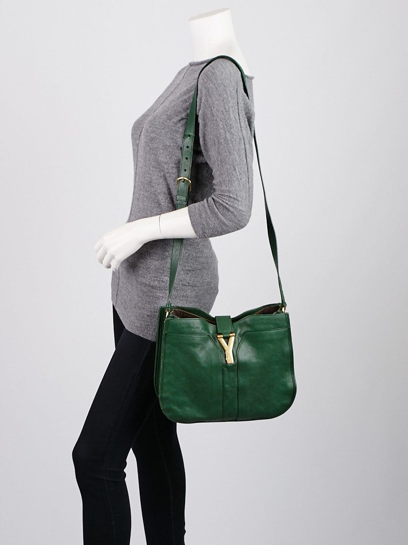 Yves Saint Laurent Tartan Green Leather Medium Cabas ChYc Shoulder