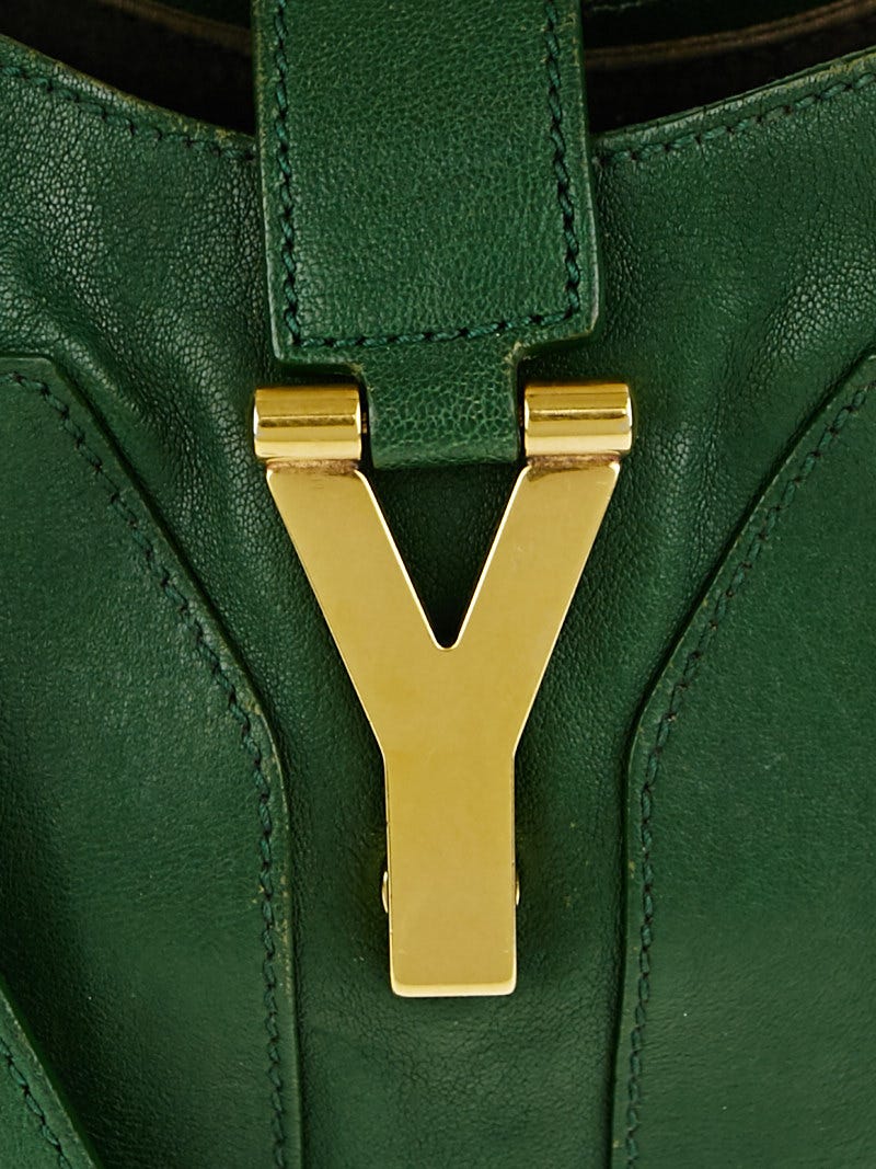 Yves Saint Laurent Tartan Green Leather Medium Cabas ChYc Shoulder