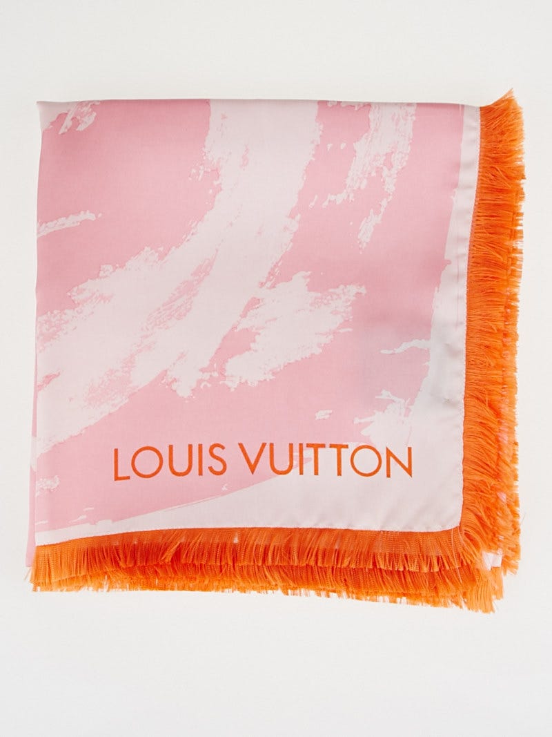 Louis Vuitton Pink/Orange Arty Flower Silk Square Scarf - Yoogi's Closet