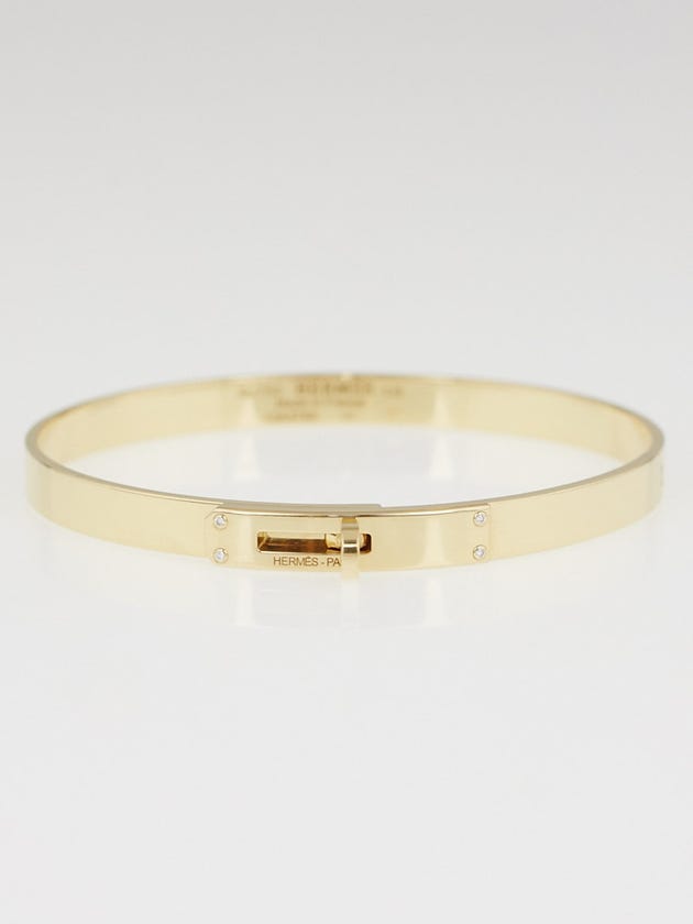 Hermes 18k Yellow Gold and Diamond Kelly PM Bangle Bracelet Size Large