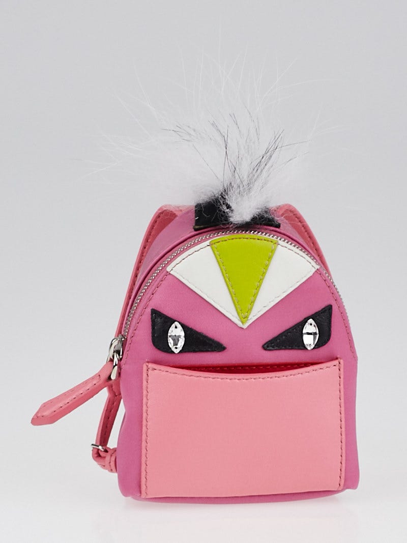 Fendi Pink Backpack Monster Eyes Fur Key Chain and Bag Charm