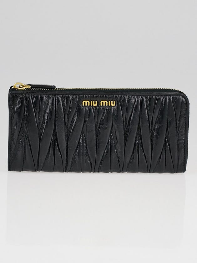 Miu Miu Black Matelasse Lux Leather Zip Wallet 5M1183