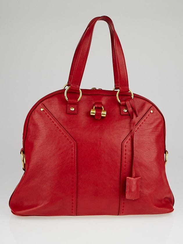 Yves Saint Laurent Red Calfskin Leather Oversized Muse Bag