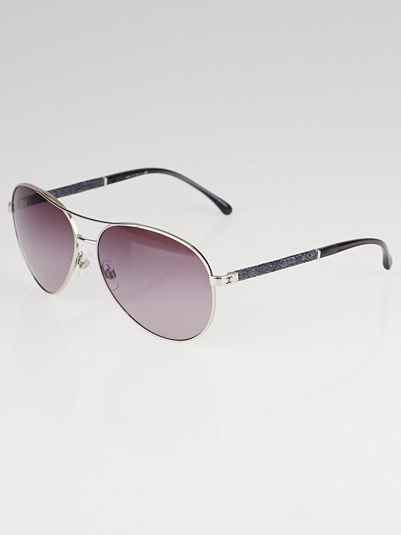 Chanel Silvertone Frame Gradient Tint Denim CC Aviator Sunglasses - 4185 -  Yoogi's Closet