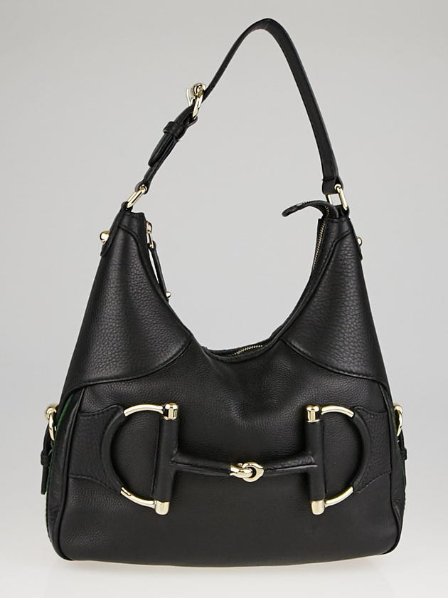 Gucci Black Pebbled Leather Heritage Horsebit Hobo Bag