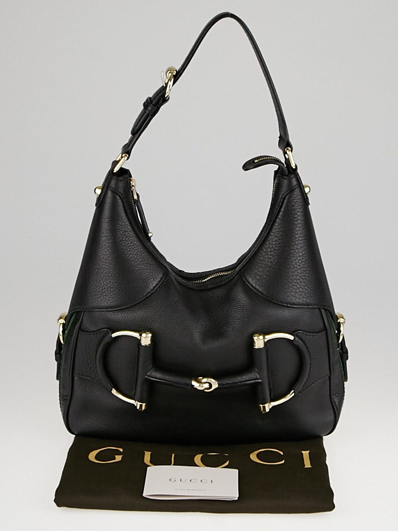 Gucci Black Pebbled Leather Heritage Horsebit Hobo Bag Yoogi's