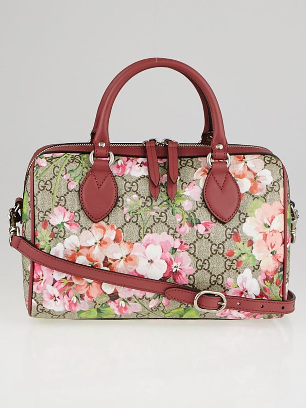 Gucci Beige/Pink GG Coated Canvas Supreme Blooms Top Handle Boston Bag