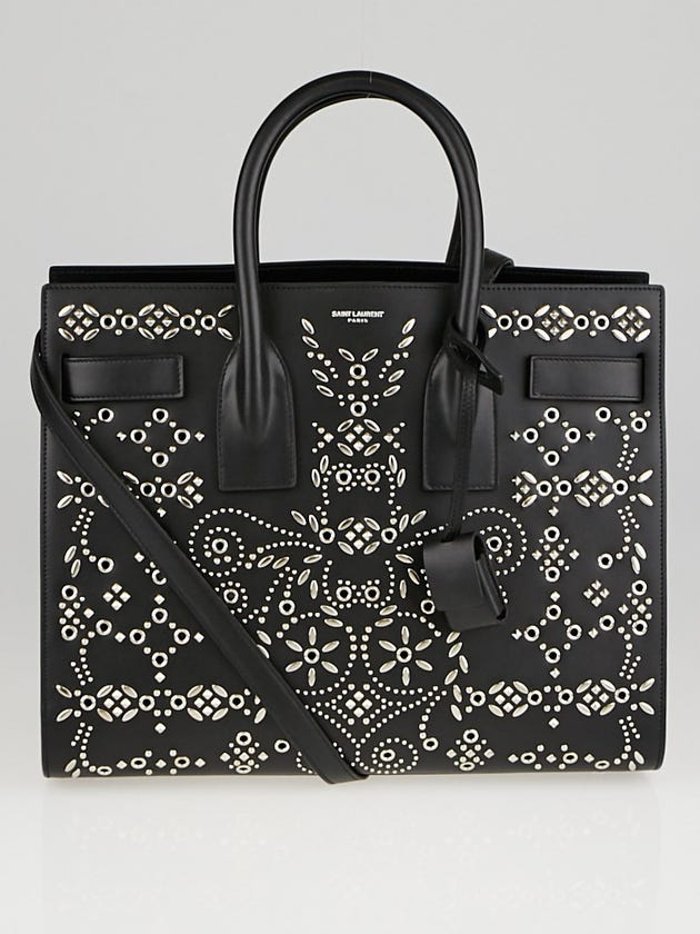 Yves Saint Laurent Black Calfskin Leather Studded Small Sac de Jour Tote Bag