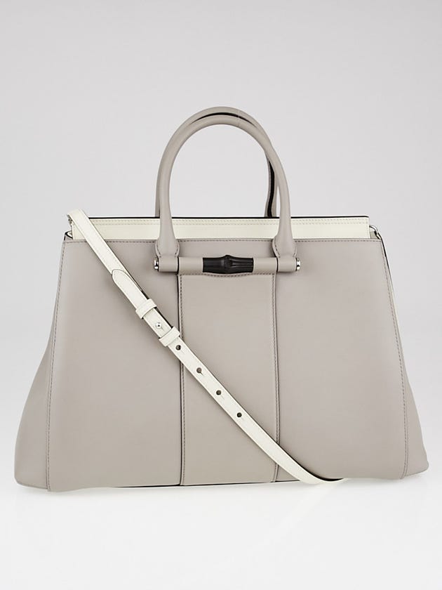 Gucci Grey Leather Lady Bamboo Top Handle Bag