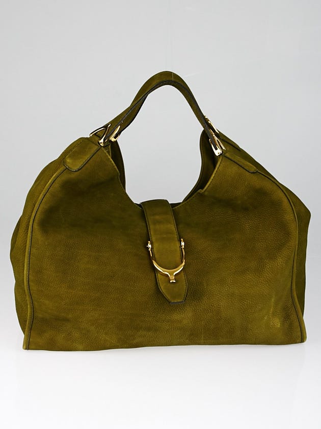 Gucci Green Nubuck Leather Soft Stirrup Large Shoulder Bag