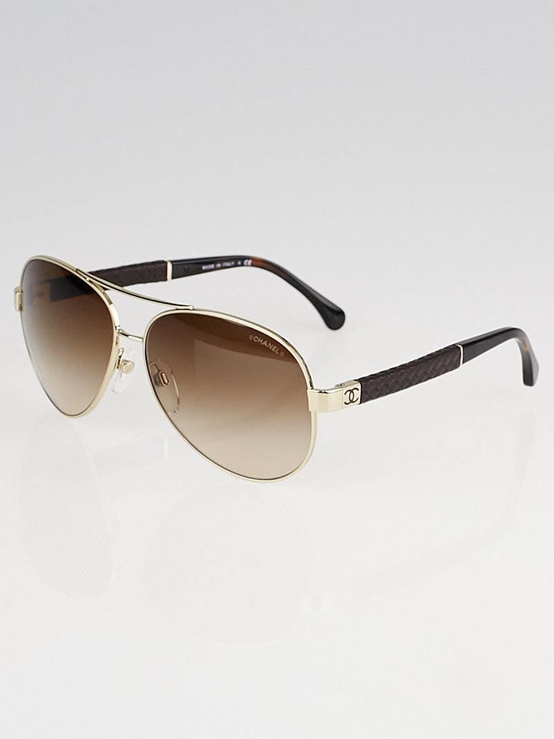 Chanel 4195-Q c. 395/3B Gold Quilted Leather Frame Brown Lens Aviator Sunglasses CHANEL 4195-Q c.395/3B Tortoise Brown/Gold 61-13-135 3N  main image 3