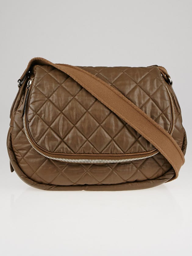 Chanel Taupe Quilted Coated Canvas Large Messenger Bag