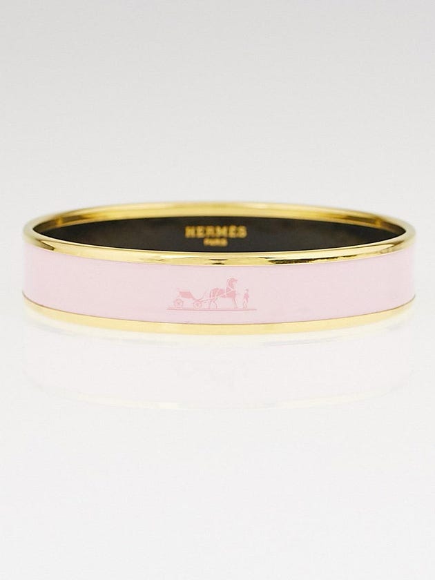 Hermes Pink Enamel Caleche Medium Bangle Bracelet Size 65