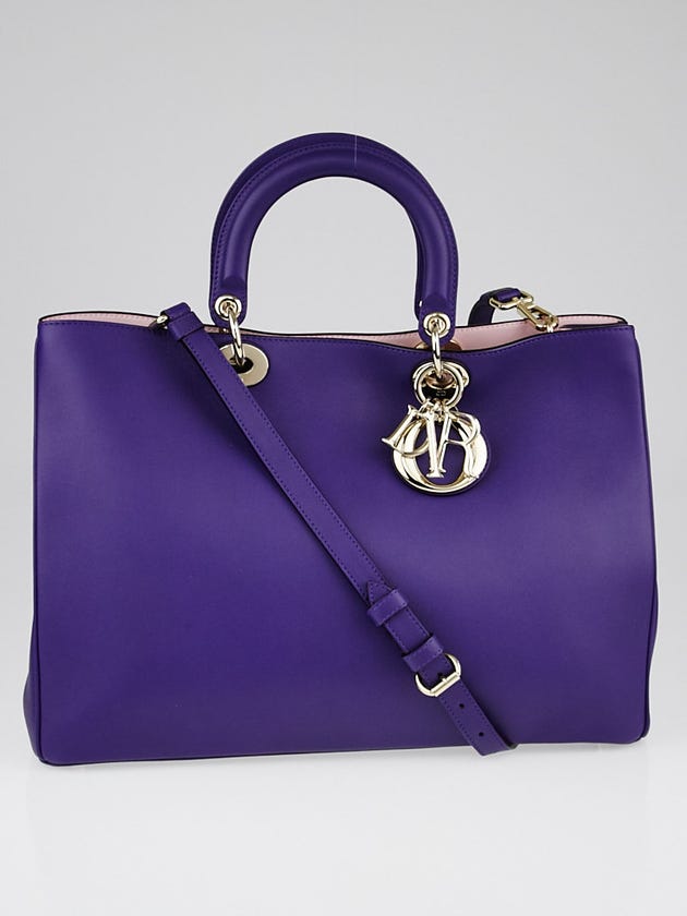 Christian Dior Purple/Light Pink Satin-Finish Calfskin Leather Large Diorissimo Tote Bag