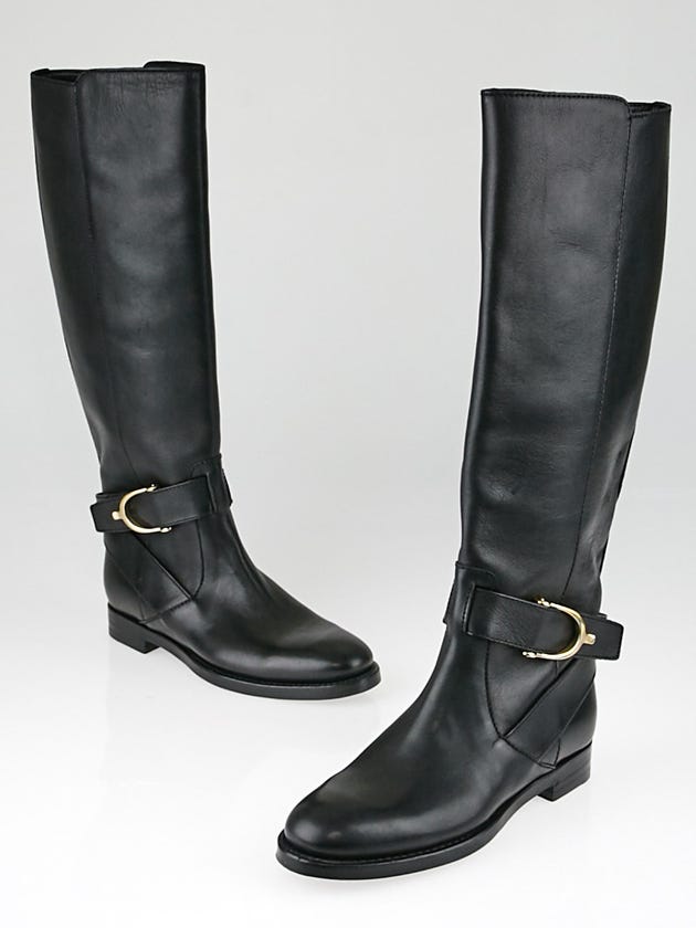Gucci Black Leather Stirrup Flap Boots Size 6.5/37